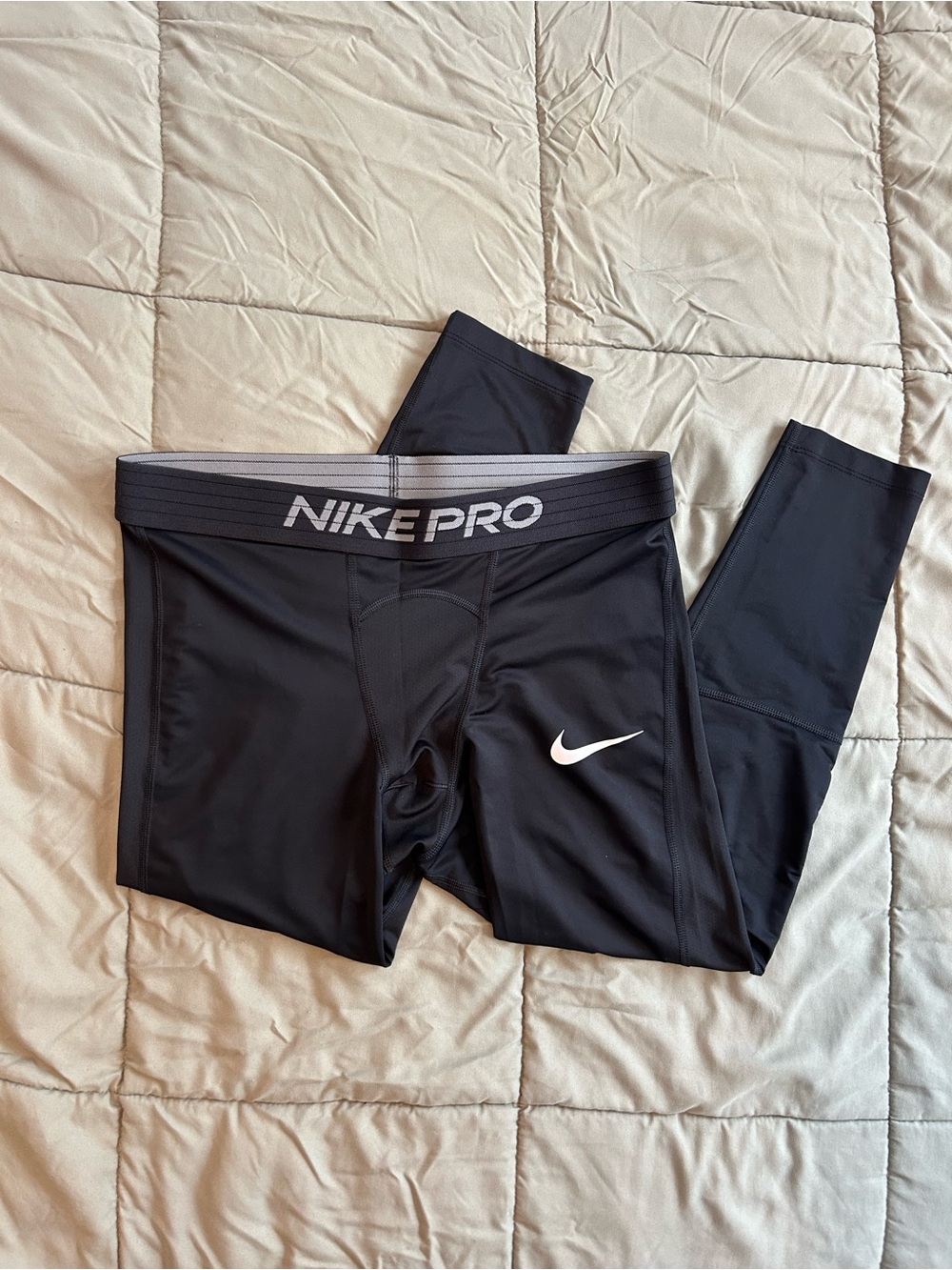 Nike Black Mens' Pro Compression Leggings with White Swoosh